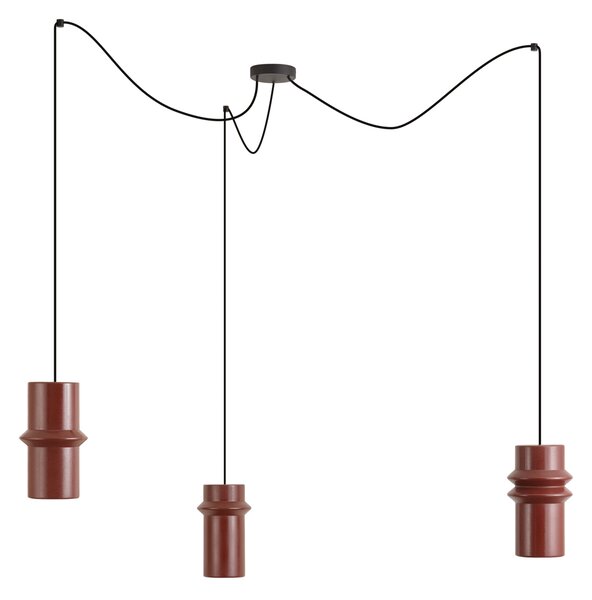 Lampă suspendată retro roșie cu negru cu 3 lumini - Monti