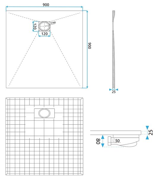 Rea Magnum Carrara, cadă de duș SMC 90x90, model cu piatră albă, REA-K7005