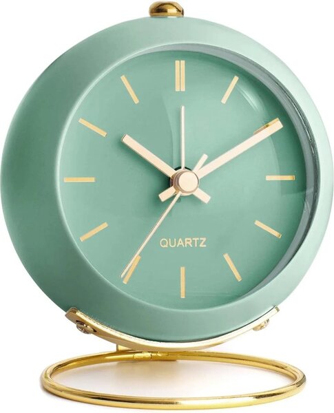 Ceas desteptator Luxury analogic , design clasic din metal, functie silentioasa cu iluminare de noapte, Verde/Auriu