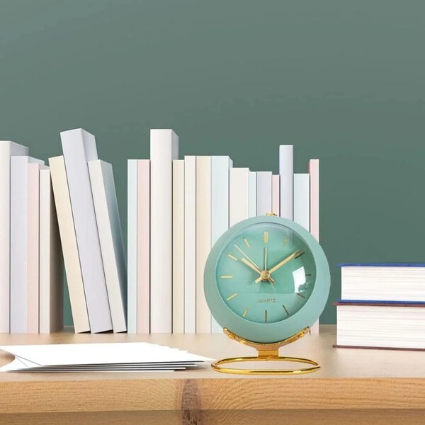 Ceas desteptator Luxury analogic , design clasic din metal, functie silentioasa cu iluminare de noapte, Verde/Auriu