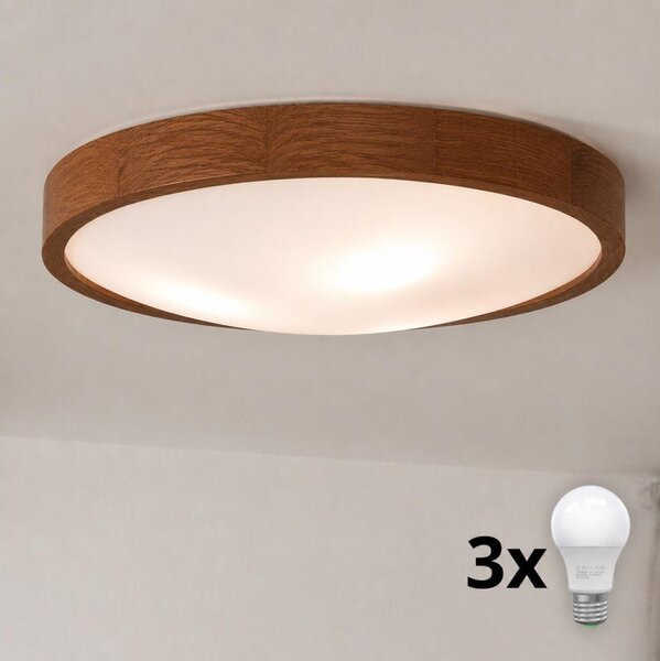 Brilagi - Plafonieră LED CARVALHO SLIM 3xE27/15W/230V, finisaj stejar-cireș, diametru 47 cm
