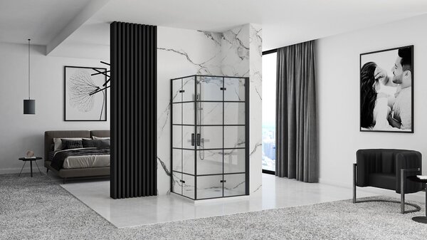 Rea Molier Black Double, cabină de duș cu ușă rabatabilă 100 (uşă) x 100 (uşă), sticlă transparentă de 6 mm, profil negru, KPL-K12013