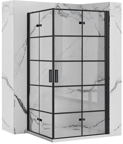 Rea Molier Black Double, cabină de duș cu ușă rabatabilă 100 (uşă) x 100 (uşă), sticlă transparentă de 6 mm, profil negru, KPL-K12013