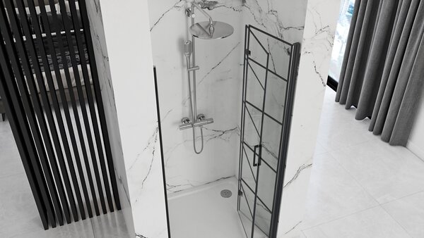 Rea Molier, usa de dus plianta 80x190cm, sticla transparenta 6mm, profil negru, REA-K8537