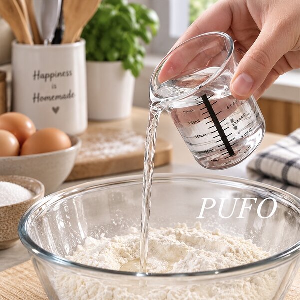 Cana gradata Pufo din sticla pentru masurare ingrediente, 150 ml, transparenta