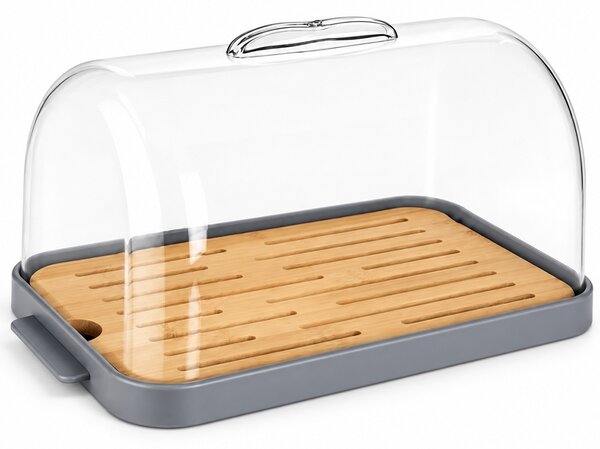 Cutie pentru paine din bambus cu capac transparent, 27.9 x 18 cm– recipient depozitare paine si produse de panificatie