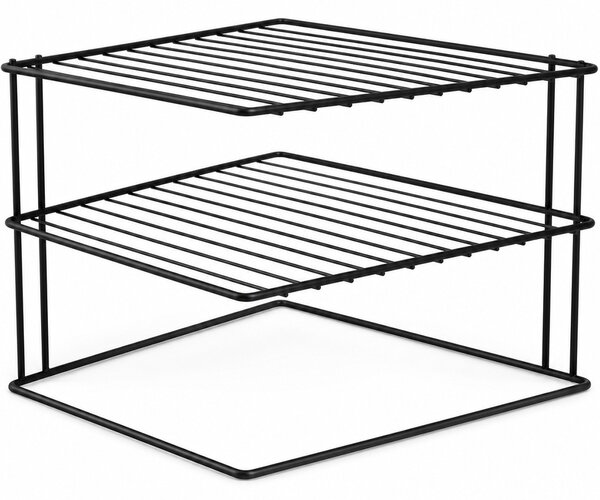 Etajera metalica de colt neagra cu 3 niveluri– organizator pentru condimente, dulap sau blat de bucatarie, 25 x 24.5 x 19 cm
