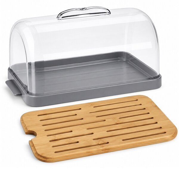 Cutie pentru paine din bambus cu capac transparent, 27.9 x 18 cm– recipient depozitare paine si produse de panificatie