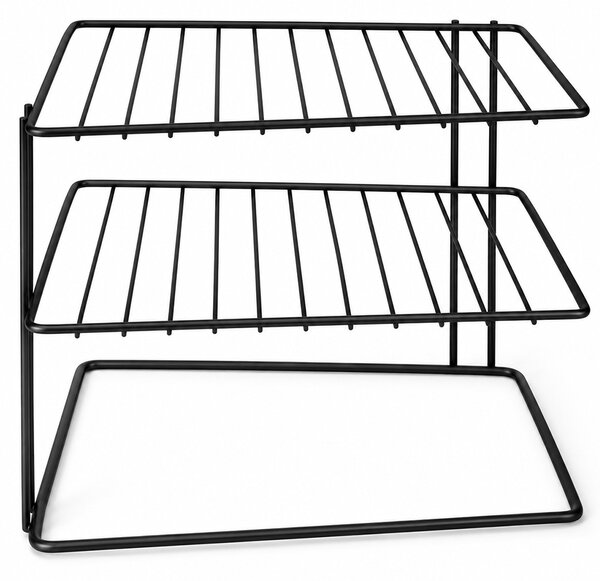 Etajera metalica de colt neagra cu 3 niveluri– organizator pentru condimente, dulap sau blat de bucatarie, 25 x 24.5 x 19 cm