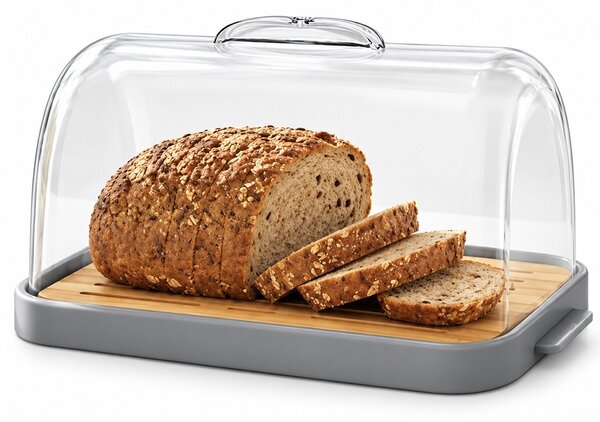 Cutie pentru paine din bambus cu capac transparent, 27.9 x 18 cm– recipient depozitare paine si produse de panificatie