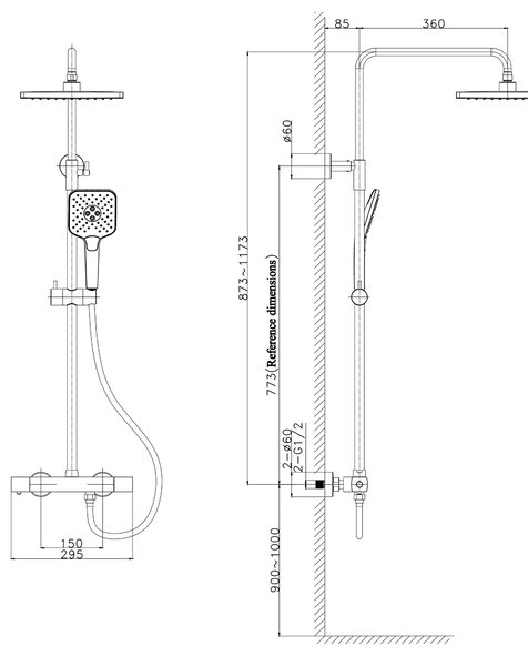 Sapho Dakar, coloana de dus telescopica cu baterie termostatica, auriu mat, SZ139GB