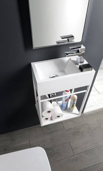 Sapho Sapho, chiuveta din marmura turnata AMAROK 40x11x22cm, alb, robinet pe dreapta, AR500