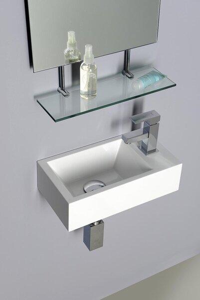 Sapho Sapho, chiuveta din marmura turnata AMAROK 40x11x22cm, alb, robinet pe dreapta, AR500