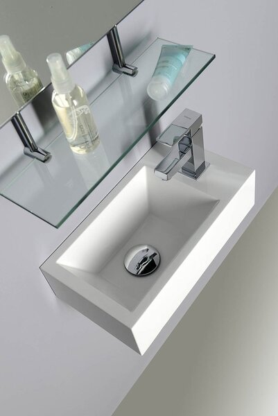 Sapho Sapho, chiuveta din marmura turnata AMAROK 40x11x22cm, alb, robinet pe dreapta, AR500