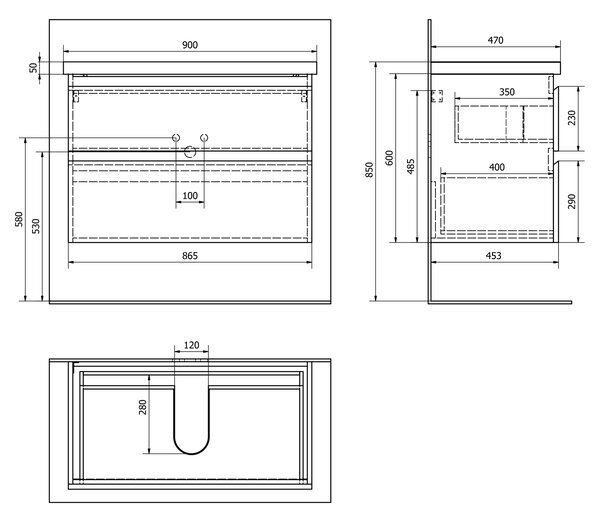 Aqualine Sapho, dulap pentru lavoar ALTAIR 86,5x60x45cm, alb, AI290