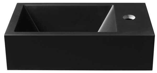 Sapho Sapho, chiuveta din marmura turnata AMAROK 40x22cm, negru mat, robinet pe dreapta, AR500B