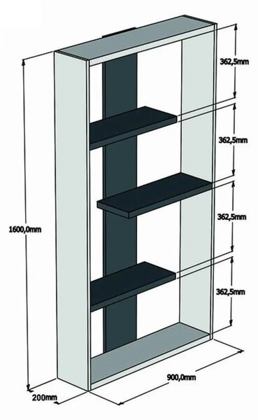 Biblioteca, Dante Homs, gri antracit/alb, 160 x 90 x 20 cm, PAL