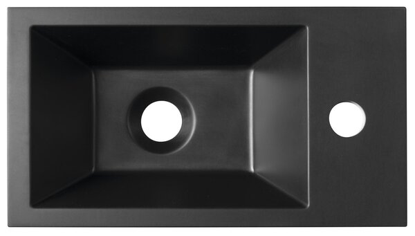 Sapho Sapho, chiuveta din marmura turnata AMAROK 40x22cm, negru mat, robinet pe dreapta, AR500B