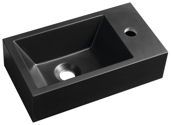 Sapho Sapho, chiuveta din marmura turnata AMAROK 40x22cm, negru mat, robinet pe dreapta, AR500B