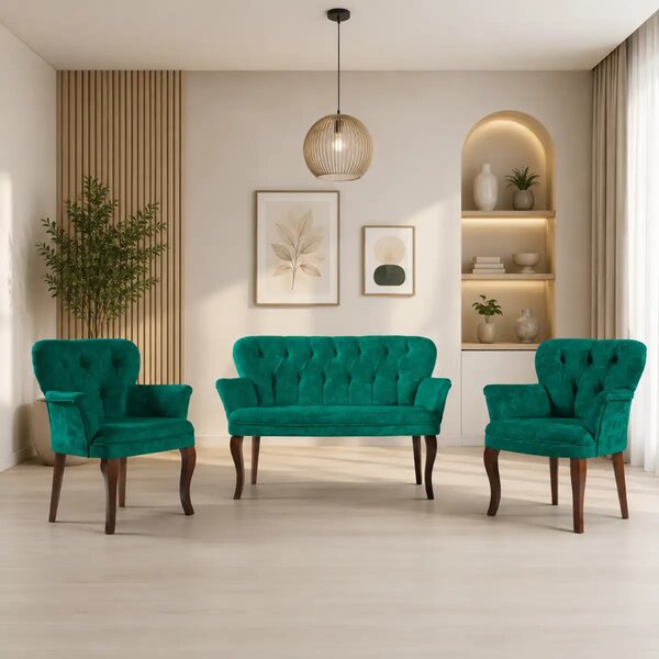 Set canapea 2 locuri cu 2 fotolii, Cafe Homs,verde
