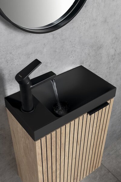 Sapho Sapho, chiuveta din marmura turnata AMAROK 40x22cm, negru mat, robinet in stanga, AR400B