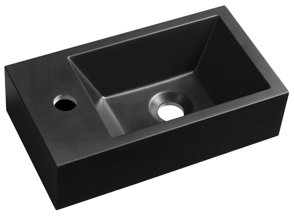 Sapho Sapho, chiuveta din marmura turnata AMAROK 40x22cm, negru mat, robinet in stanga, AR400B