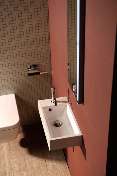 Sapho Sapho, chiuveta din marmura turnata ARIANA 50x10x25 cm, alba, robinet stanga, SM012
