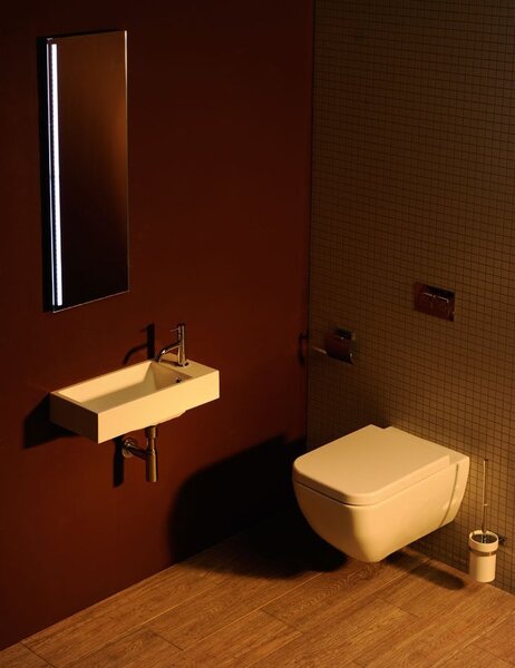 Sapho Sapho, chiuveta din marmura turnata ARIANA 50x10x25 cm, alba, robinet dreapta, SM016