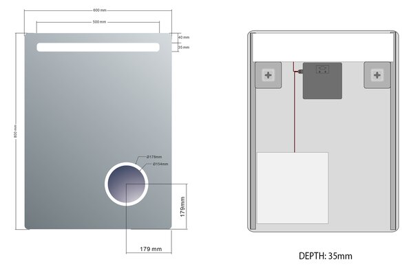 Sapho Sapho, oglindă ASTRO cu iluminare din spate LED 600x800mm, oglindă cosmetică, MIRL2