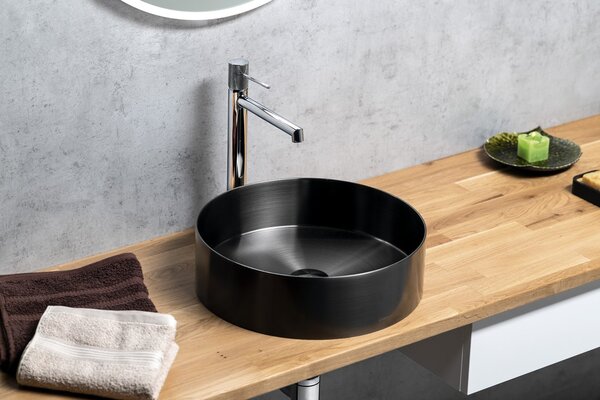 Sapho Sapho, chiuvetă din oțel inoxidabil AURUM, diametru 38 cm, inclusiv priză, covoraș de cupru, AU301