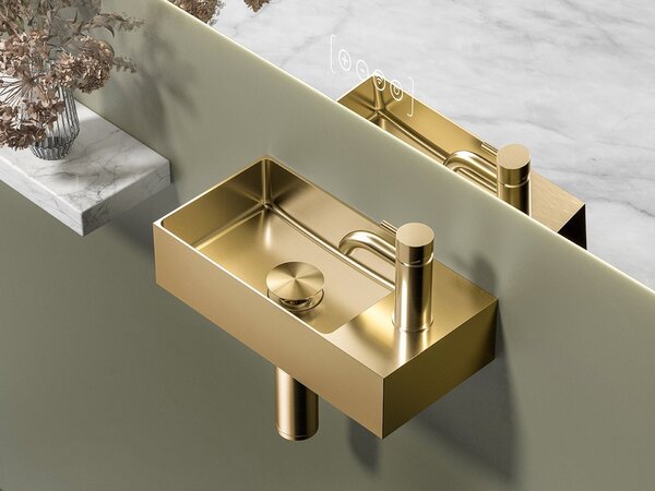 Sapho Sapho, chiuveta din otel inoxidabil AURUM, 36,5x18cm, inclusiv priza, stanga/dreapta, auriu mat, AU204