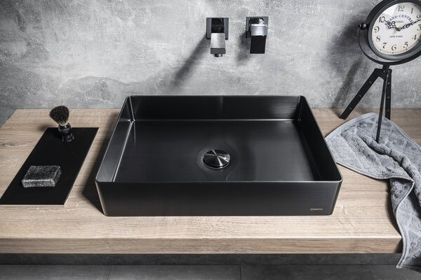 Sapho Sapho, chiuveta din inox AURUM 50x35 cm, inclusiv priza, antracit, AU103
