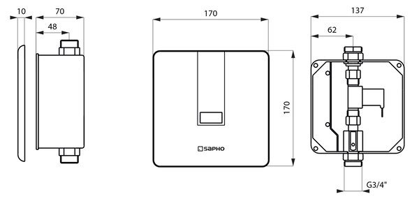 Sapho Sapho, Spălare automată pentru pisoar 24V DC, oțel inoxidabil lucios, PS002