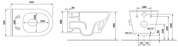 Sapho Sapho, WC suspendat AVVA PORTO Rimless, robinet integrat și spray bideu 35,5x53 cm, alb, 100315