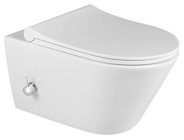 Sapho Sapho, WC suspendat AVVA PORTO Rimless, robinet integrat și spray bideu 35,5x53 cm, alb, 100315