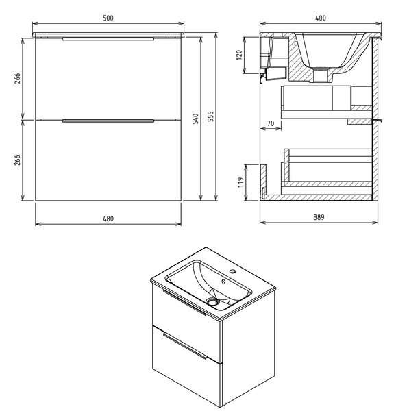 Sapho Sapho, dulap lavoar CIRASA 48x54x39cm, alb lucios, CR492-3030