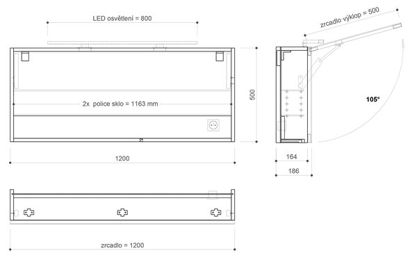 Sapho Sapho, galerie CLOE cu iluminare LED, 120x50x18cm, alb, CE120-0030