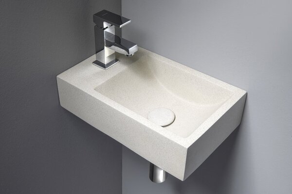 Sapho Sapho, chiuveta din beton CREST L cu priza, 40x22 cm, gresie alba, AR410
