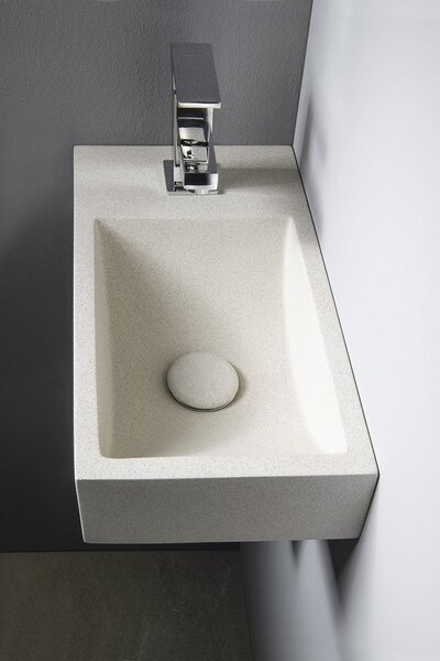 Sapho Sapho, chiuveta din beton CREST L cu priza, 40x22 cm, gresie alba, AR410