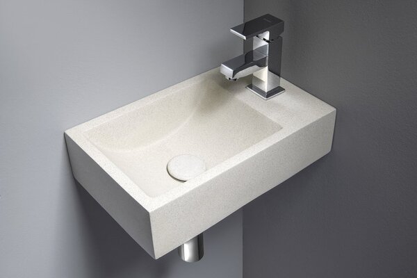 Sapho Sapho, chiuveta din beton CREST R cu priza, 40x22 cm, gresie alba, AR413