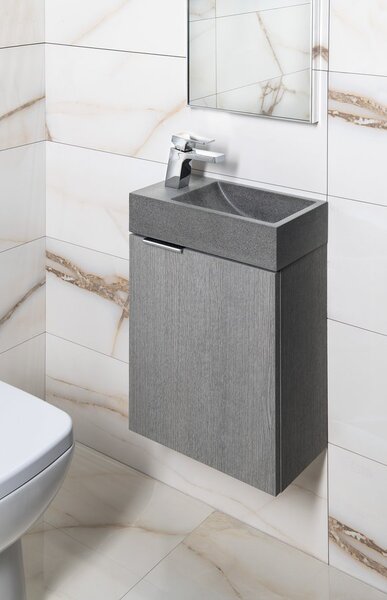 Sapho Sapho, chiuveta din beton CREST L cu priza, 40x22 cm, granit negru, AR403