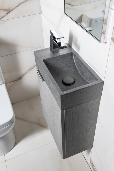 Sapho Sapho, chiuveta din beton CREST L cu priza, 40x22 cm, granit negru, AR403