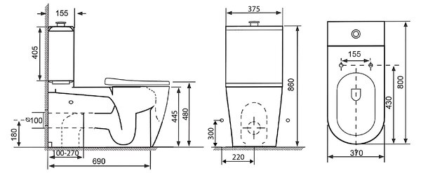 Sapho Sapho, vas MEDIC RIMLESS pentru WC combinat, deșeuri inferioare/spate, alb, MC102-111