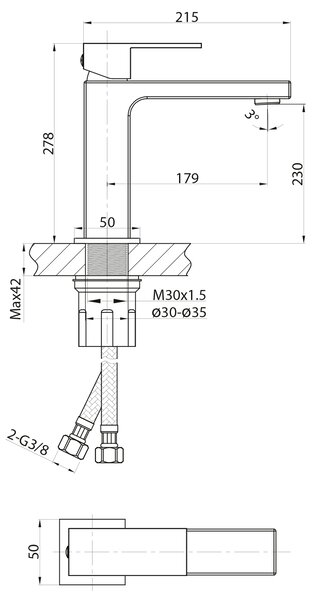 Sapho Sapho, CUBEMIX Baterie lavoar de sine stătătoare fără priză, înalt, crom, CM006