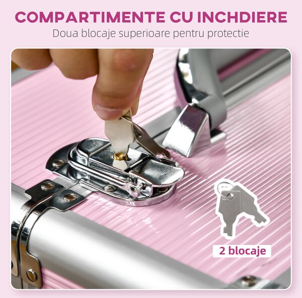 HOMCOM Husă pentru Călătorii de Machiaj, Cărucior Mare de Depozitare pentru Produse Cosmetice, 37x23x59 cm, Roz | Aosom Romania