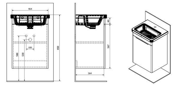 Sapho Sapho, dulap lavoar ELLA 46,5x65x38,5cm, 1xusa, stanga, alb (70055), EL055-3030