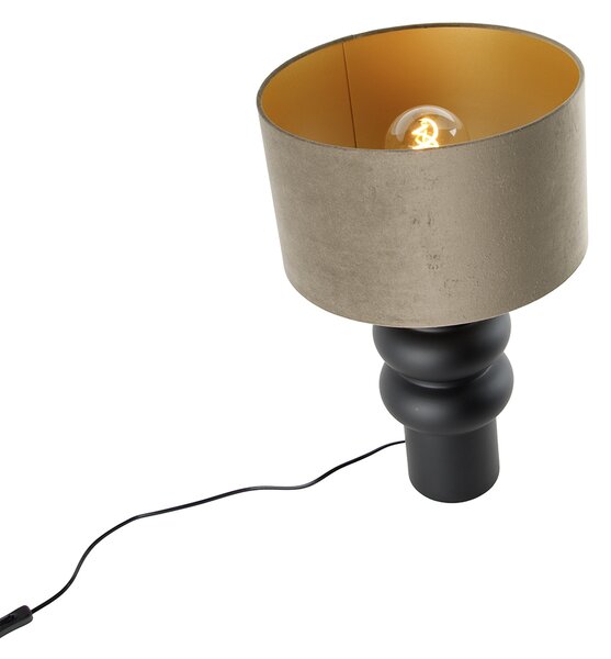 Lampa de masă de design cu abajur din catifea neagră, bej cu auriu 35 cm - Alisia