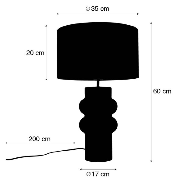 Lampa de masă de design cu abajur din catifea neagră, bej cu auriu 35 cm - Alisia