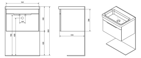 Sapho Sapho, dulap lavoar ELLA 56,5x39x43cm, alb (70060), EL060-3030