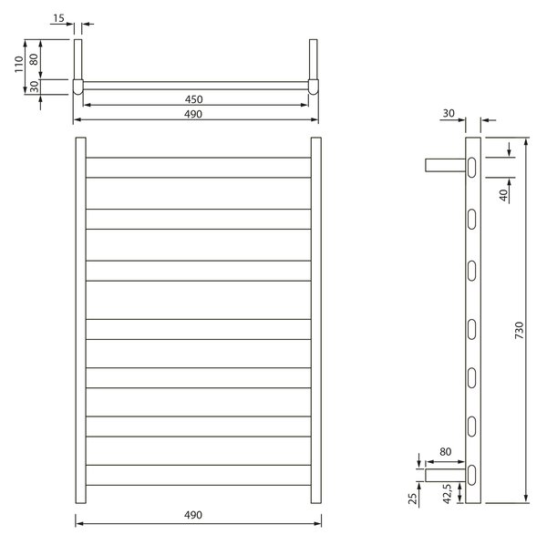 Sapho Sapho, ELIAS Uscător de prosoape electric 490x730x110mm, 105W, alb mat, EB540